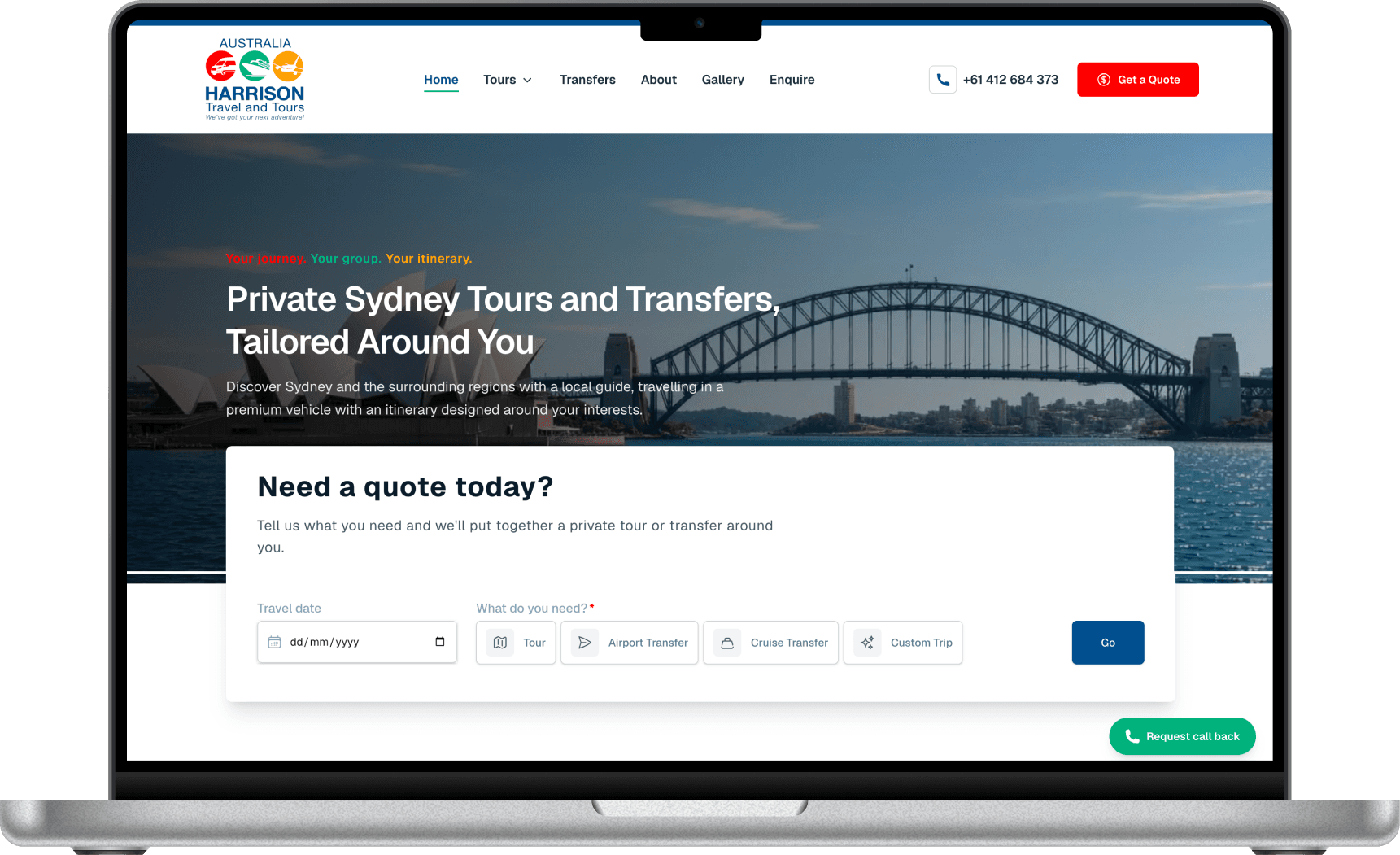 Harrison Travel and Tours website